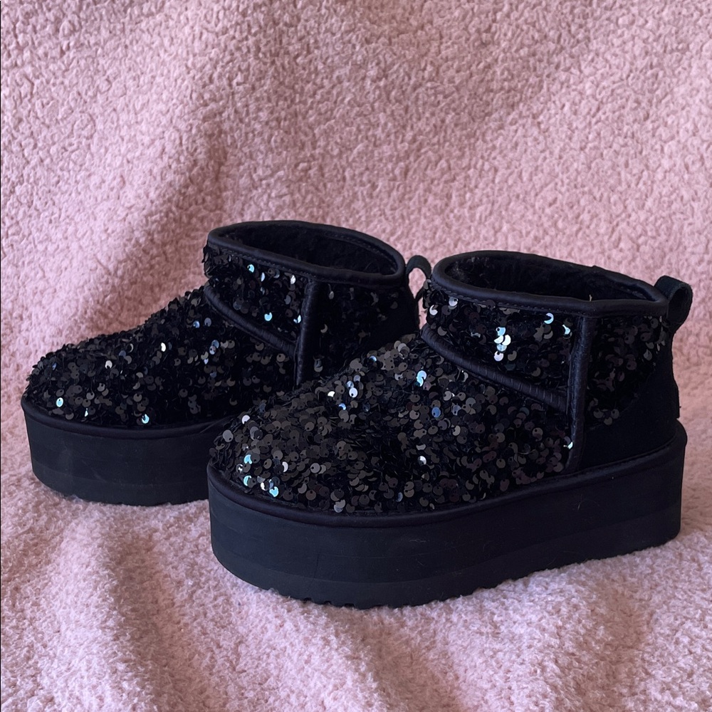 UGG Black Sequin Platform Winter Boots